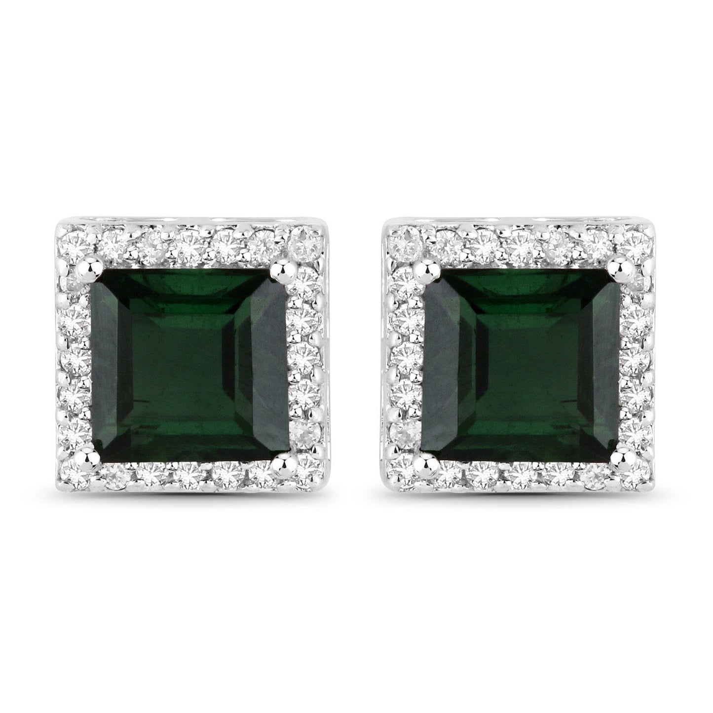 Pendientes de oro blanco de 14 quilates con turmalina verde genuina de 1,55 quilates y diamantes blancos