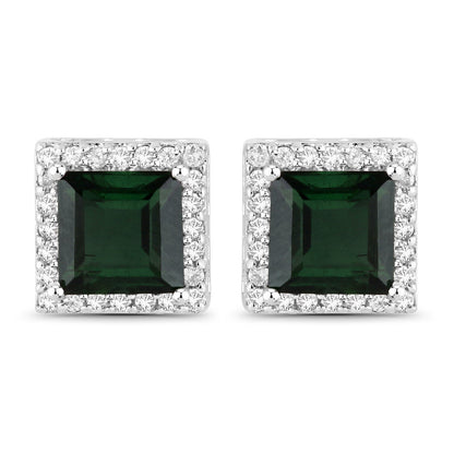 Pendientes de oro blanco de 14 quilates con turmalina verde genuina de 1,55 quilates y diamantes blancos