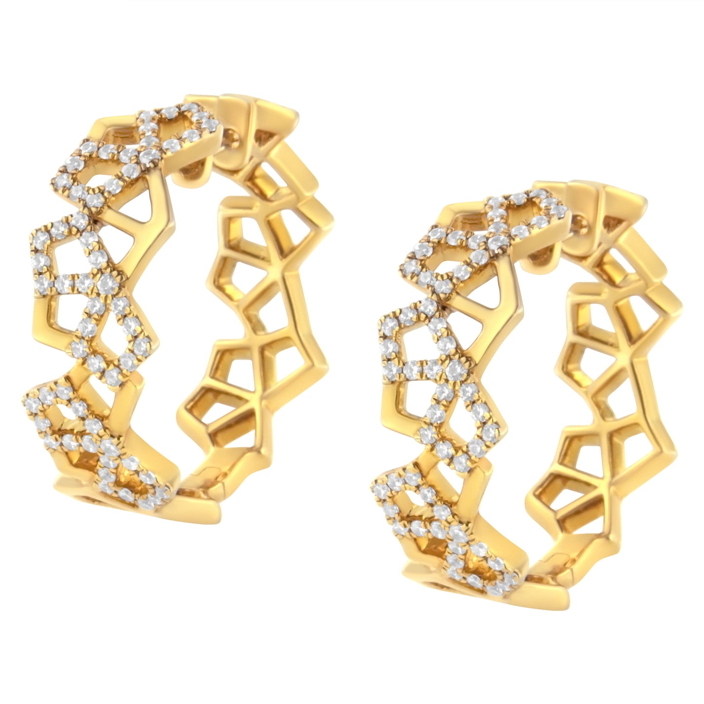 Pendientes de aro de oro amarillo de 14 quilates con diamantes en forma de panal de 0,75 quilates en total (color G-H, claridad SI1-SI2) - 24 mm