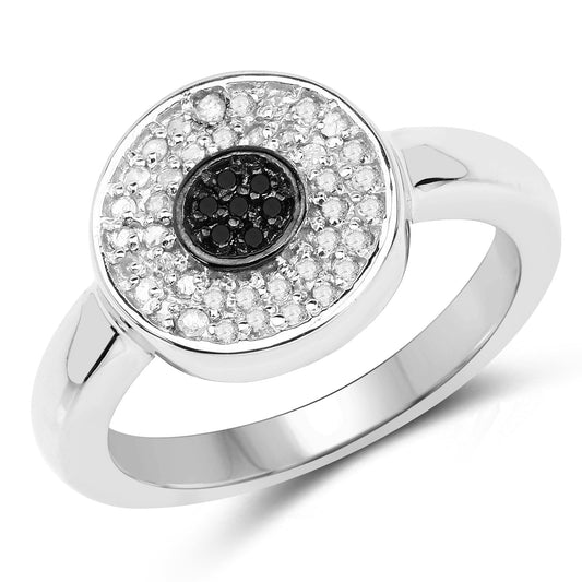 Anillo de plata de ley .925 con diamantes blancos y diamante negro genuino de 0.20 quilates
