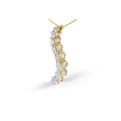 Collar con Colgante Journey de Diamantes de Talla Baguette y Redonda Brillante de Oro Amarillo de 14K Certificado por AGS, 3.0 Cttw, 45.7 cm (Color G-H, Claridad SI2-I1)