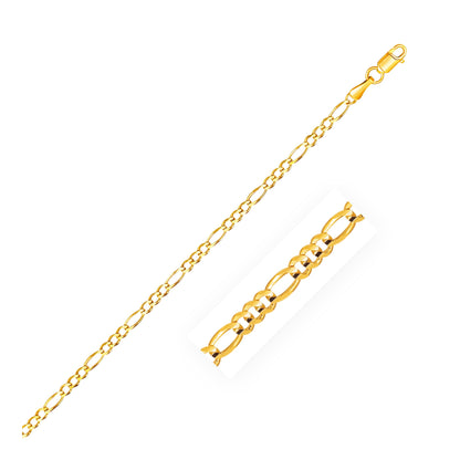 Pulsera Figaro de oro amarillo macizo de 14k y 2.8mm