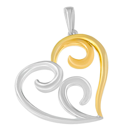 Collar con colgante de cadena veneciana de 45 cm con corazón abierto y espirales en oro amarillo de 10K sobre plata de ley .925
