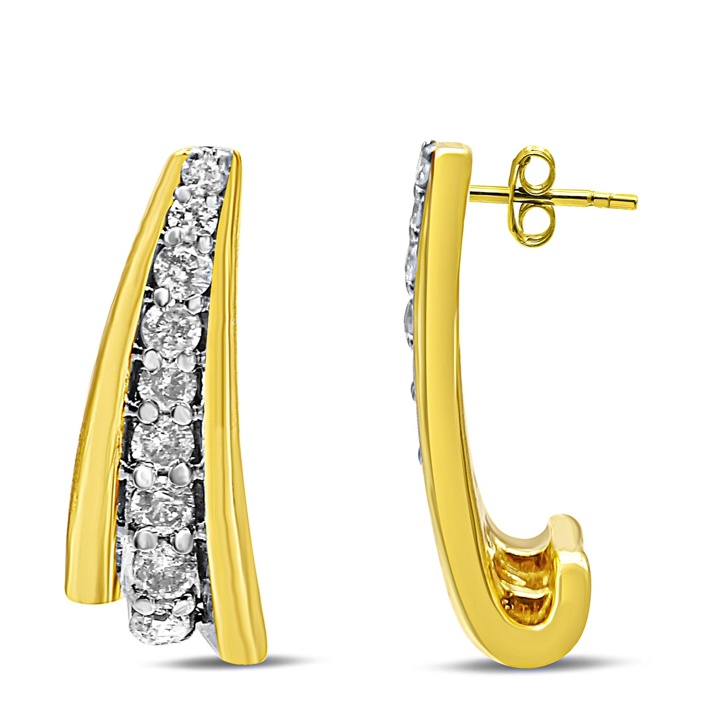 Pendientes Huggie Graduados con Diamantes Redondos de 0,50 ct en Plata Fina .925 Chapados en Oro Amarillo de 10K (Color I-J, Claridad I2-I3)
