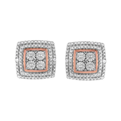 Pendientes de plata de ley bañados en oro amarillo, blanco y rosa de 10K con acentos de diamantes (Claridad I-J, Color I3)