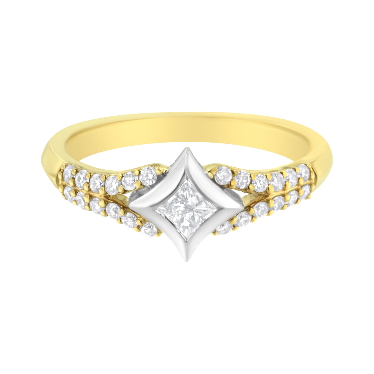 Anillo de cometa con diamante de 1/2 quilate (peso total) en oro de 10 quilates de dos tonos con vástago dividido (color H-I, claridad SI2-I1)