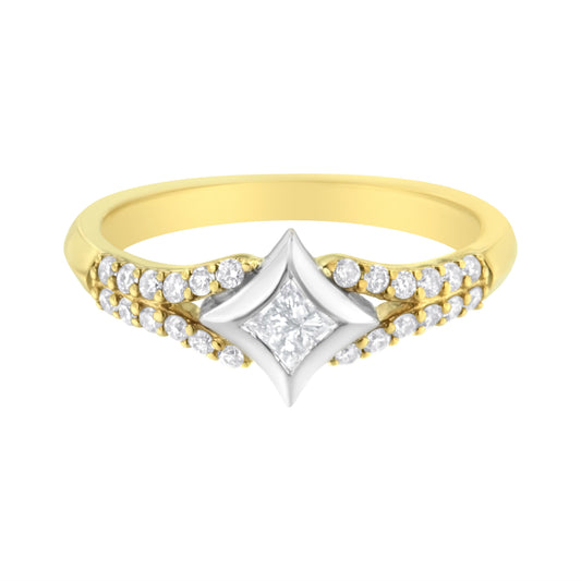 Anillo de cometa con diamante de 1/2 quilate (peso total) en oro de 10 quilates de dos tonos con vástago dividido (color H-I, claridad SI2-I1)