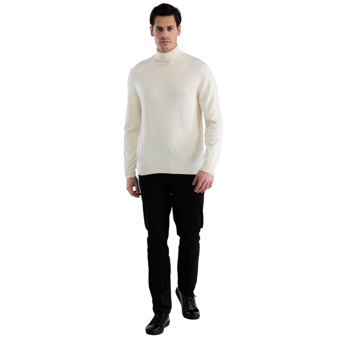 Mens Off-white Pullover Turtleneck Sweater