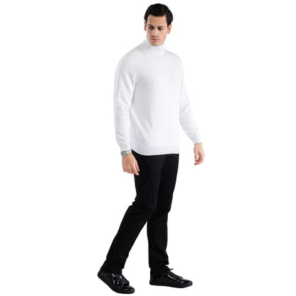 Mens White Pullover Turtleneck Sweater