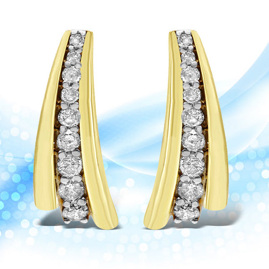 Pendientes de aro tipo Huggie graduados con diamantes redondos de 1,00 quilates en total de plata de ley .925 bañados en oro amarillo de 10 quilates (color I-J, claridad I2-I3)