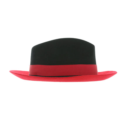 Puck Trilby Ferrecci Two Tone Black Crown & Red Brim Trilby Hat