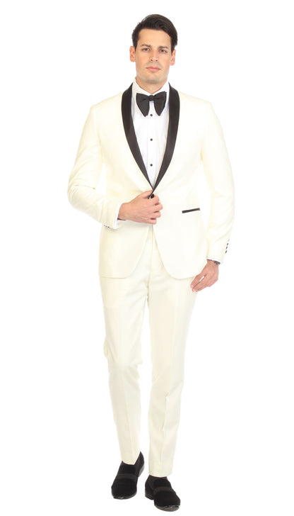 Men's Off-White Shawl Lapel Tuxedo – Slim Fit 2 Piece Suit | Ferrecci Reno
