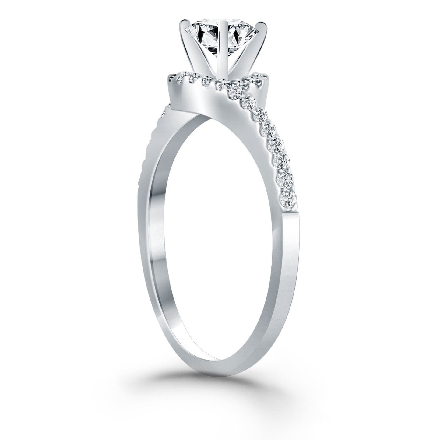 Anillo de compromiso con halo de diamantes en espiral de oro blanco de 14 quilates