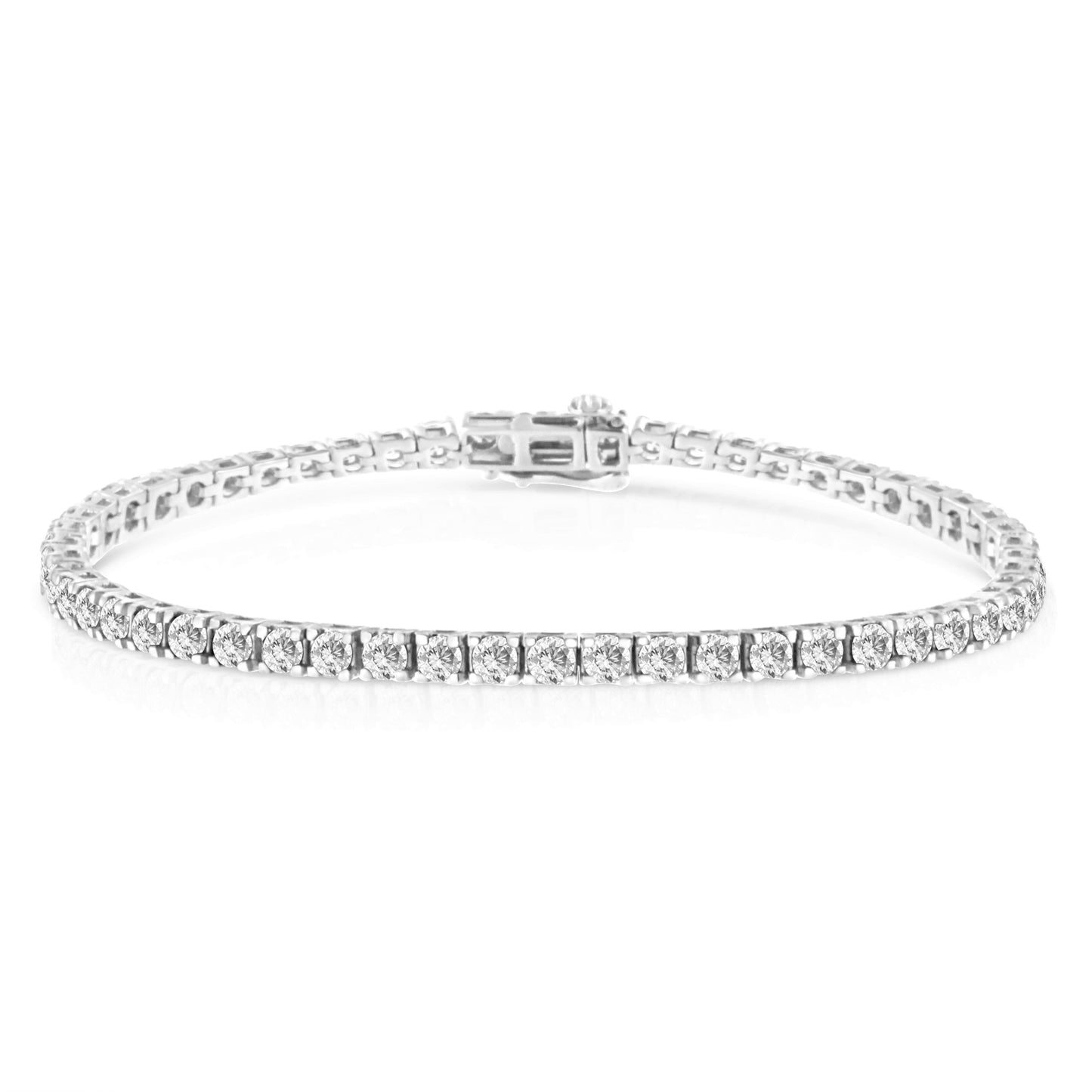 Pulsera clásica de tenis de oro blanco de 14 quilates con diamantes redondos cultivados en laboratorio de 5.00 quilates engastados en garras (color F-G, claridad VS2-SI1) - 7.25"
