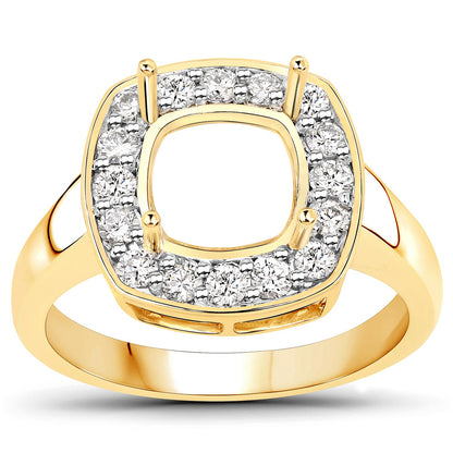 Anillo semimontado de oro amarillo de 14K con diamante blanco genuino de 0.48 quilates - para gema talla cojín de 8x8mm