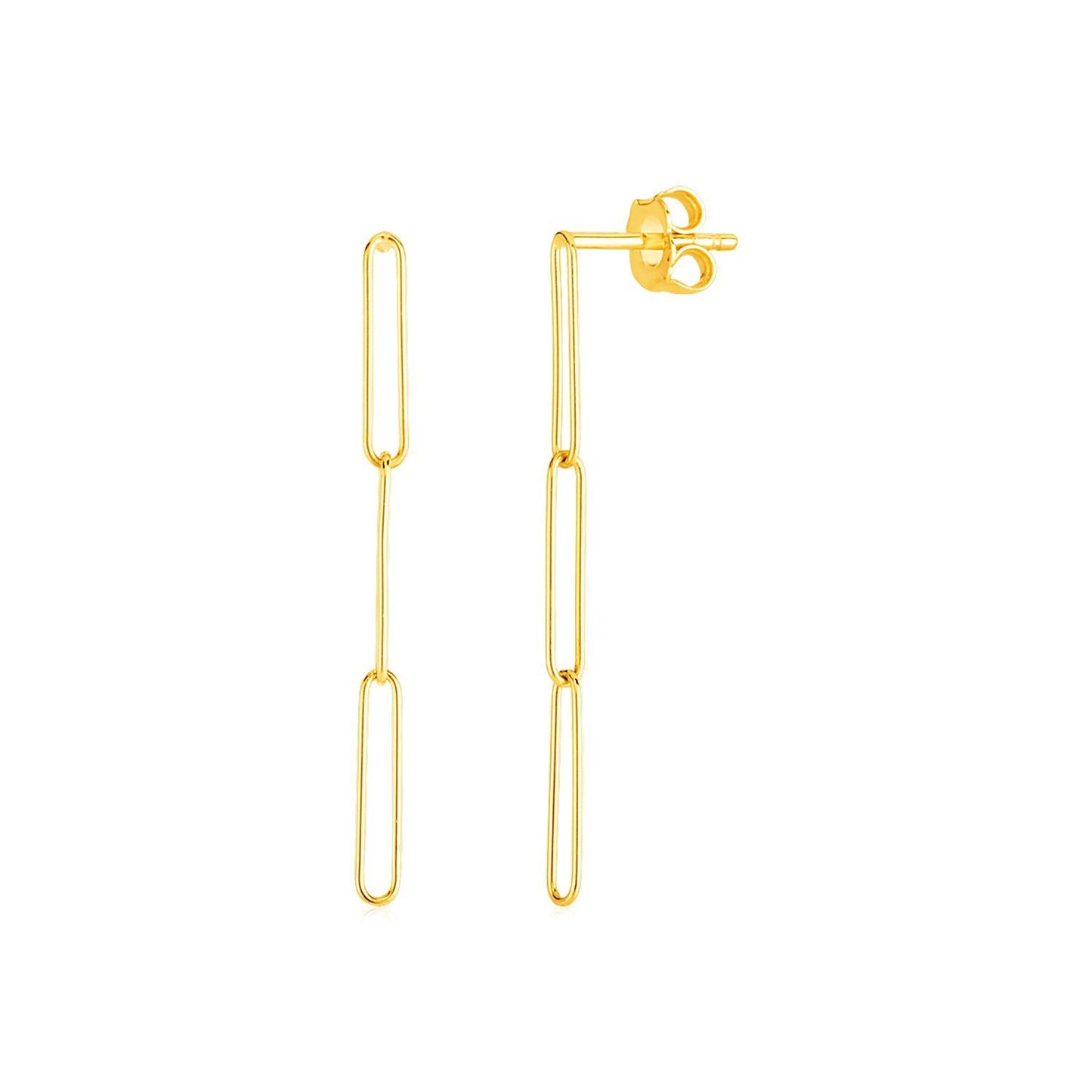 Pendientes colgantes de cadena estilo clip de oro amarillo de 14k