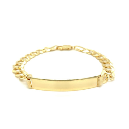 Pulsera de identificación de cadena barbada de oro amarillo de 14k para hombre de 8 1/2 pulgadas