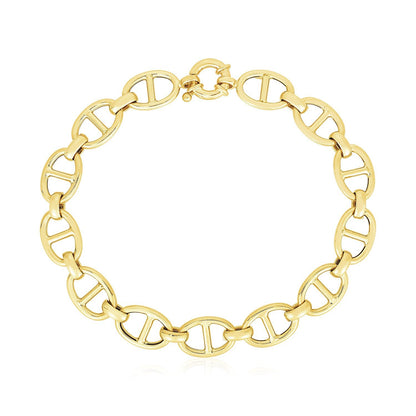 Pulsera de eslabones marineros de oro amarillo de 14k muy pulida (8.8mm)