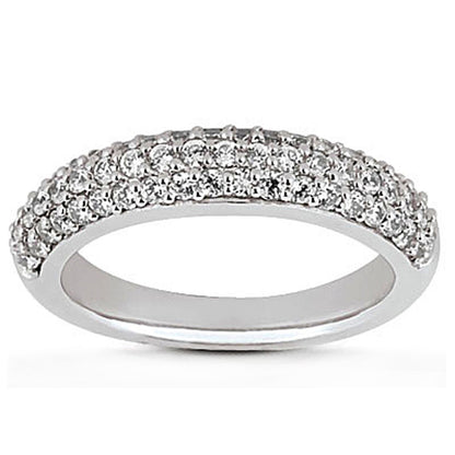 Anillo de boda de oro blanco de 14k con triple micro pavé de diamantes de varias filas
