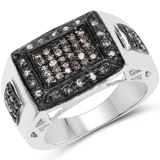 Anillo de plata de ley .925 con diamante de champán auténtico de 0.52 quilates