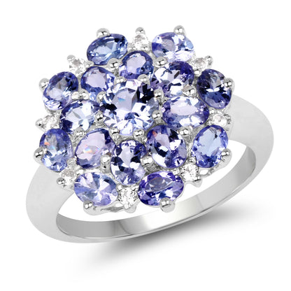 3.37 Carat Genuine Tanzanite and White Topaz .925 Sterling Silver Ring