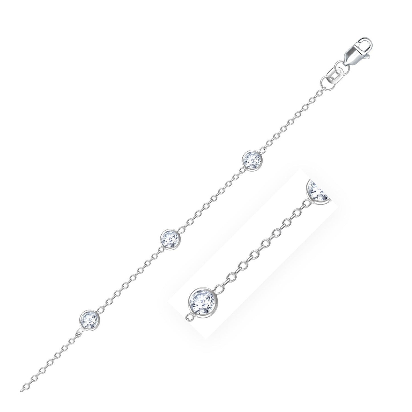 Tobillera de oro blanco de 14k con circonitas cúbicas redondas blancas