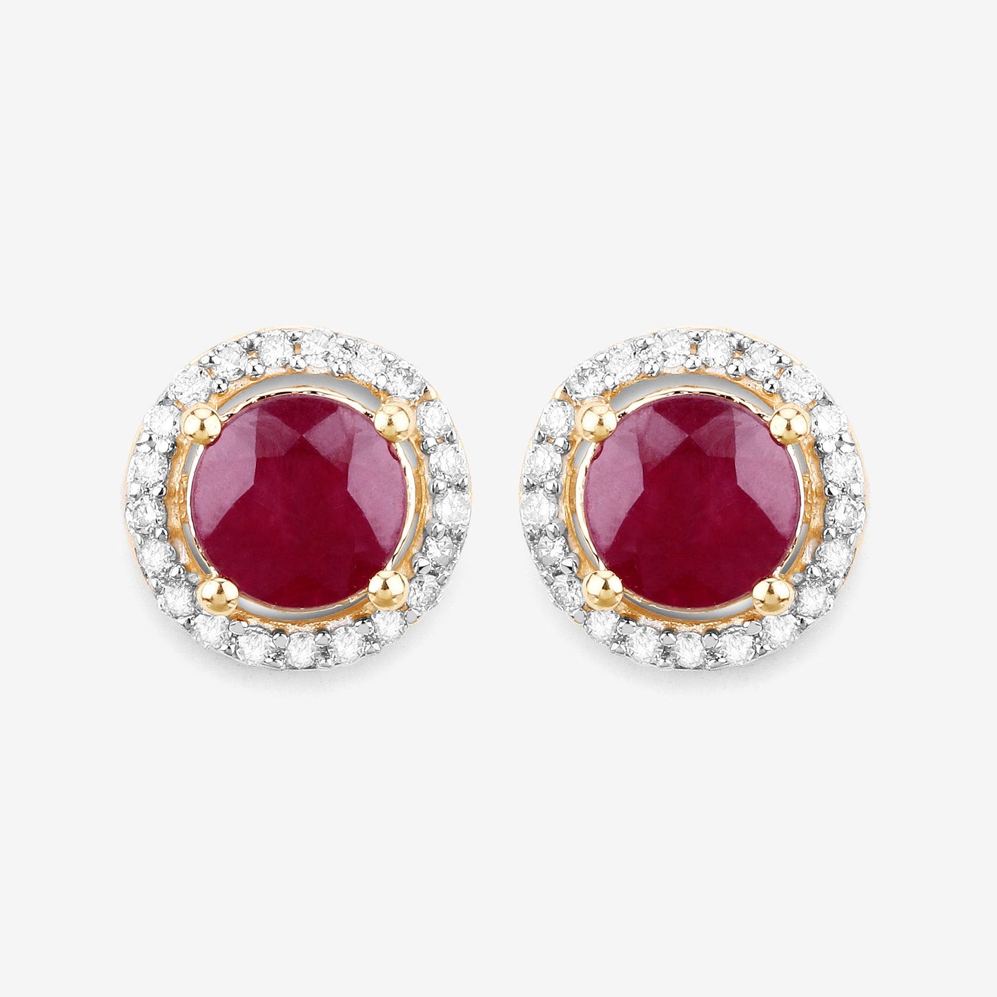 Pendientes de oro amarillo de 14 quilates con rubí auténtico de 1,22 quilates y diamantes blancos