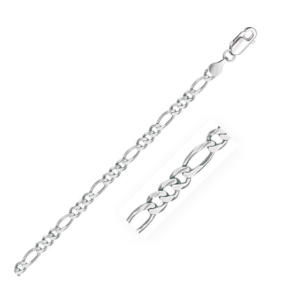 Pulsera Figaro de oro blanco macizo de 14k y 3.8mm