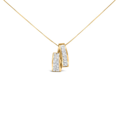 Collar con colgante de barra doble de oro amarillo de 14 quilates con diamantes talla princesa y baguette de 1 5/8 qt (color G-H, claridad VS2-SI1) - 18"