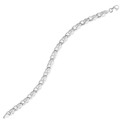 Pulsera de oro blanco de 14k con forma de corazón texturizado