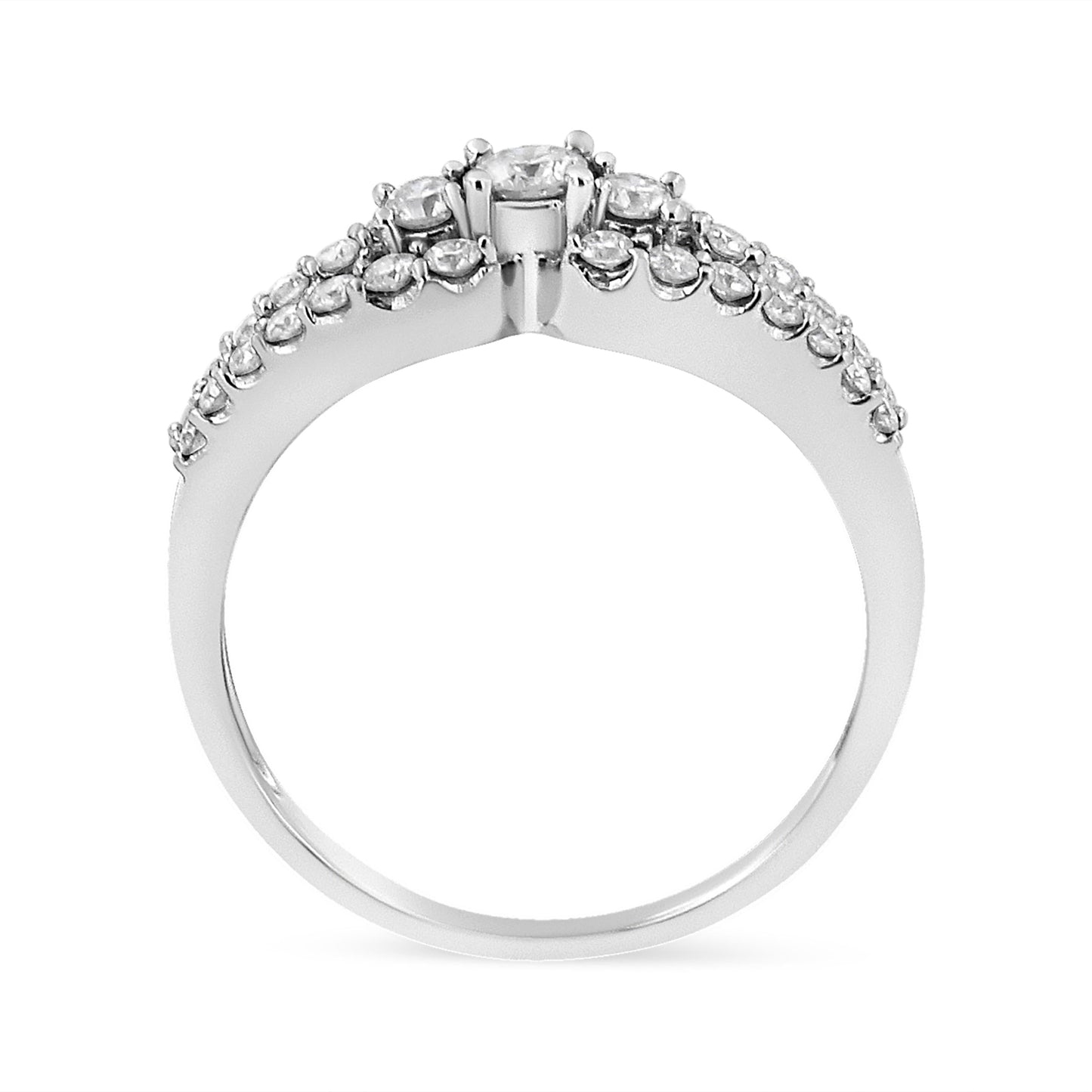 Anillo de oro blanco de 10K con 1/2 quilate de diamantes redondos de tres piedras con banda de brazo dividido (color H-I, claridad SI1-SI2) - Talla 6