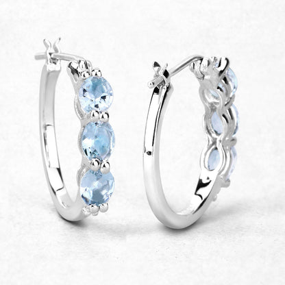 Pendientes de plata de ley .925 con aguamarina auténtica de 1.75 quilates y diamantes blancos