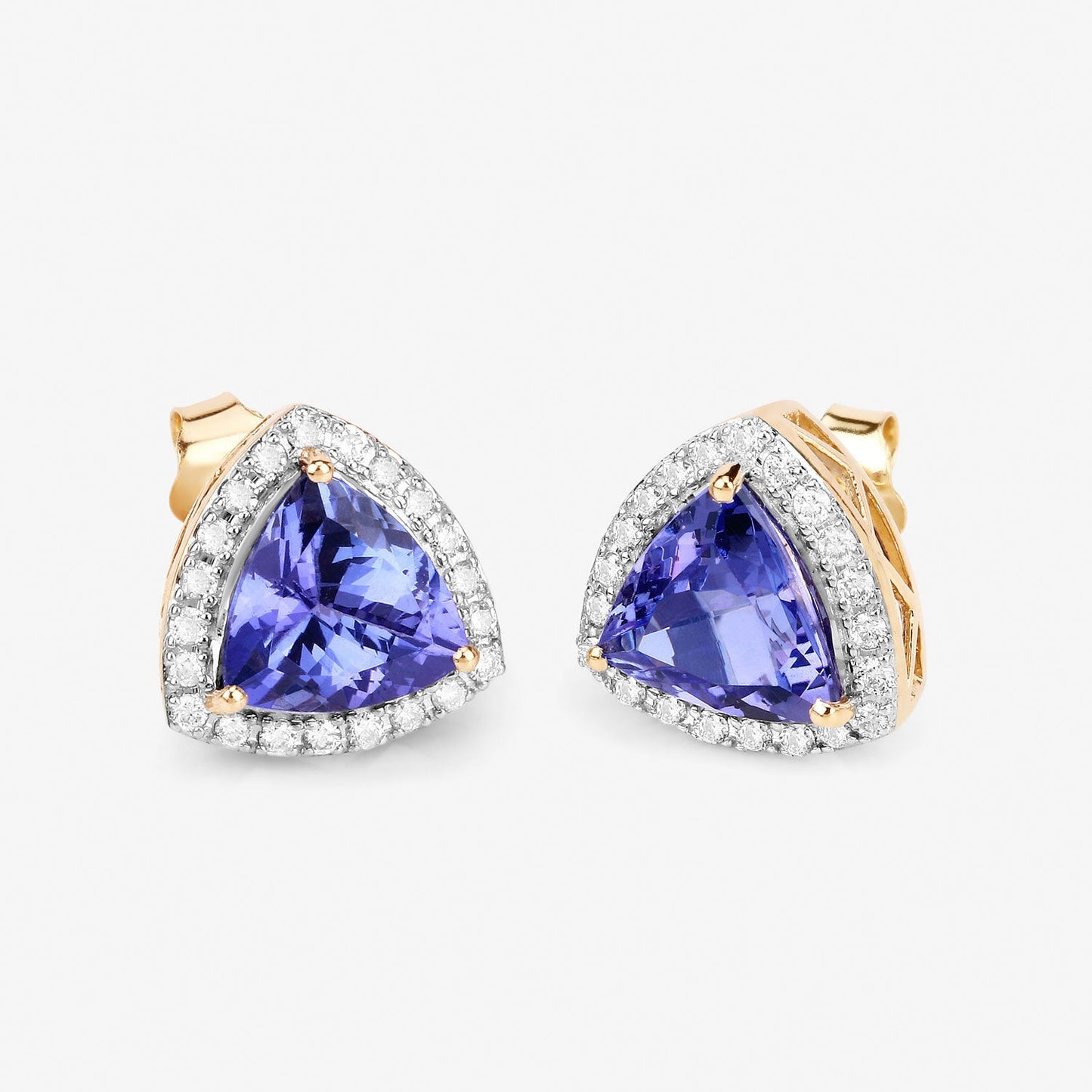 Pendientes de oro amarillo de 14 quilates con tanzanita genuina de 3,82 quilates y diamantes blancos
