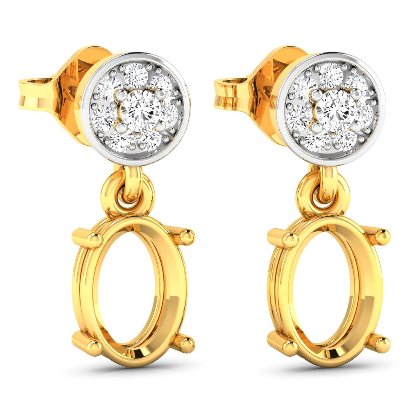Pendientes con montura semiacabada de oro amarillo de 14 quilates con diamantes blancos genuinos de 0,11 quilates - capacidad para gemas ovaladas de 7x5 mm