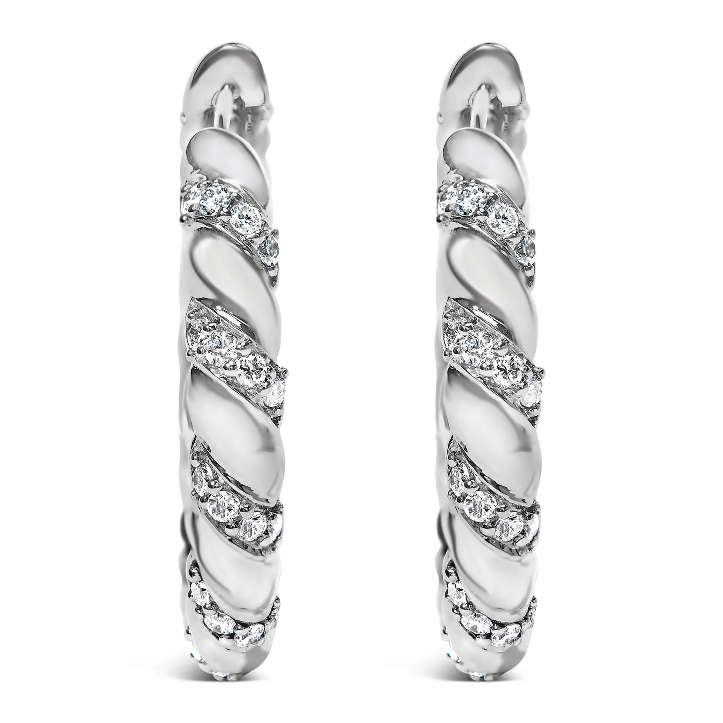 Aretes de aro de oro blanco de 14 K con diseño de remolino de diamantes creados en laboratorio de 1 1/5 Cttw, 1 pulgada (color F-G, claridad VS1-VS2)
