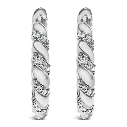 Aretes de aro de oro blanco de 14 K con diseño de remolino de diamantes creados en laboratorio de 1 1/5 Cttw, 1 pulgada (color F-G, claridad VS1-VS2)