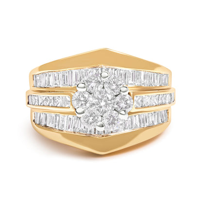 Anillo de compromiso de oro amarillo de 14 K con diamante en racimo y diseño de chevrón engastado en canal de 2-1/3 quilates (color H-I, claridad SI1-SI2) - Talla 7