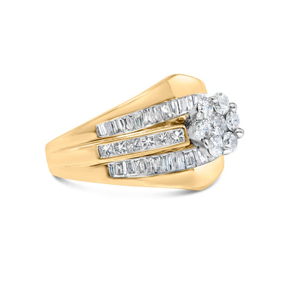 Anillo de compromiso de oro amarillo de 14 K con diamante en racimo y diseño de chevrón engastado en canal de 2-1/3 quilates (color H-I, claridad SI1-SI2) - Talla 7