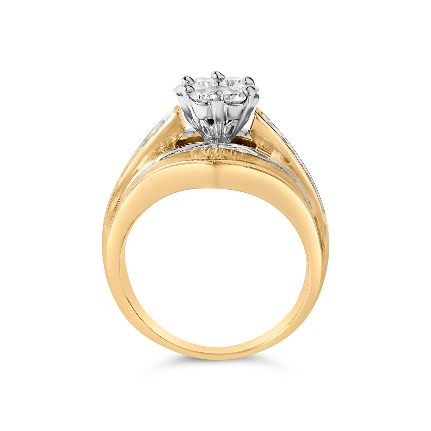 Anillo de compromiso de oro amarillo de 14 K con diamante en racimo y diseño de chevrón engastado en canal de 2-1/3 quilates (color H-I, claridad SI1-SI2) - Talla 7