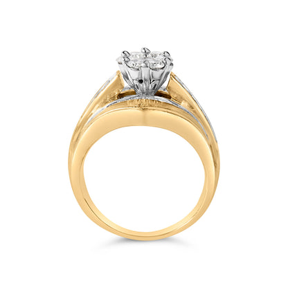 Anillo de compromiso de oro amarillo de 14 K con diamante en racimo y diseño de chevrón engastado en canal de 2-1/3 quilates (color H-I, claridad SI1-SI2) - Talla 7