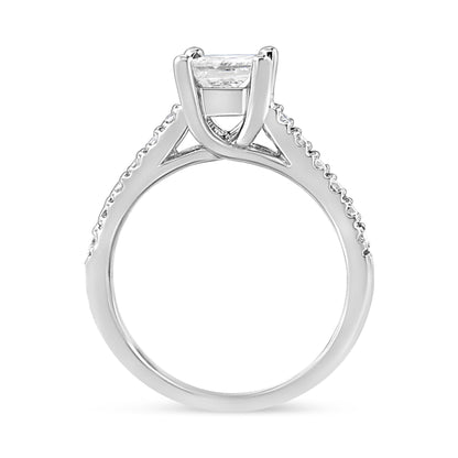 Anillo de compromiso clásico con diamante princesa engastado en 4 puntas de oro blanco de 14 quilates, 1 1/5 quilates (color I1-I2, claridad H-I), talla 7