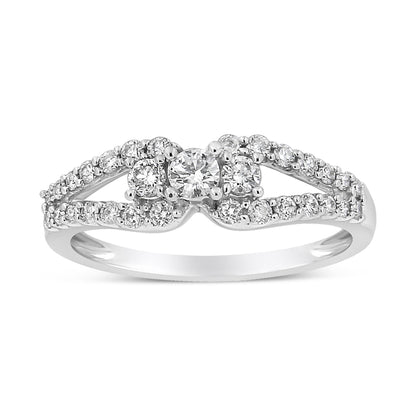 Anillo de oro blanco de 10K con 1/2 quilate de diamantes redondos de tres piedras con banda de brazo dividido (color H-I, claridad SI1-SI2) - Talla 6