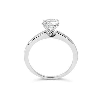 Anillo de compromiso solitario de oro blanco de 14 quilates con diamante redondo cultivado en laboratorio de 1,0 quilates y 4 puntas (color F-G, claridad VS2-SI1) - Talla 7
