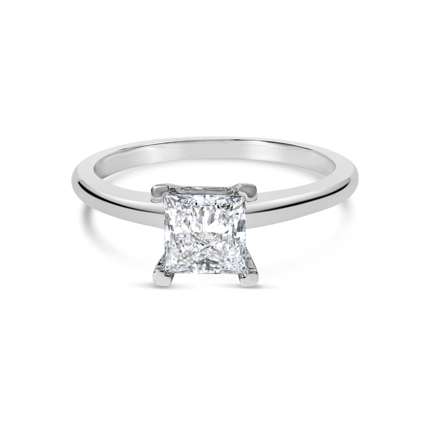Anillo de compromiso solitario de oro blanco de 14 quilates con diamantes de laboratorio talla princesa de 1,0 quilates (color F-G, claridad VS1-VS2) - Talla 7