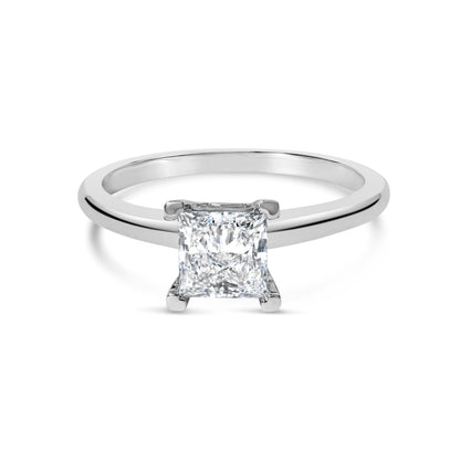 Anillo de compromiso solitario de oro blanco de 14 quilates con diamantes de laboratorio talla princesa de 1,0 quilates (color F-G, claridad VS1-VS2) - Talla 7