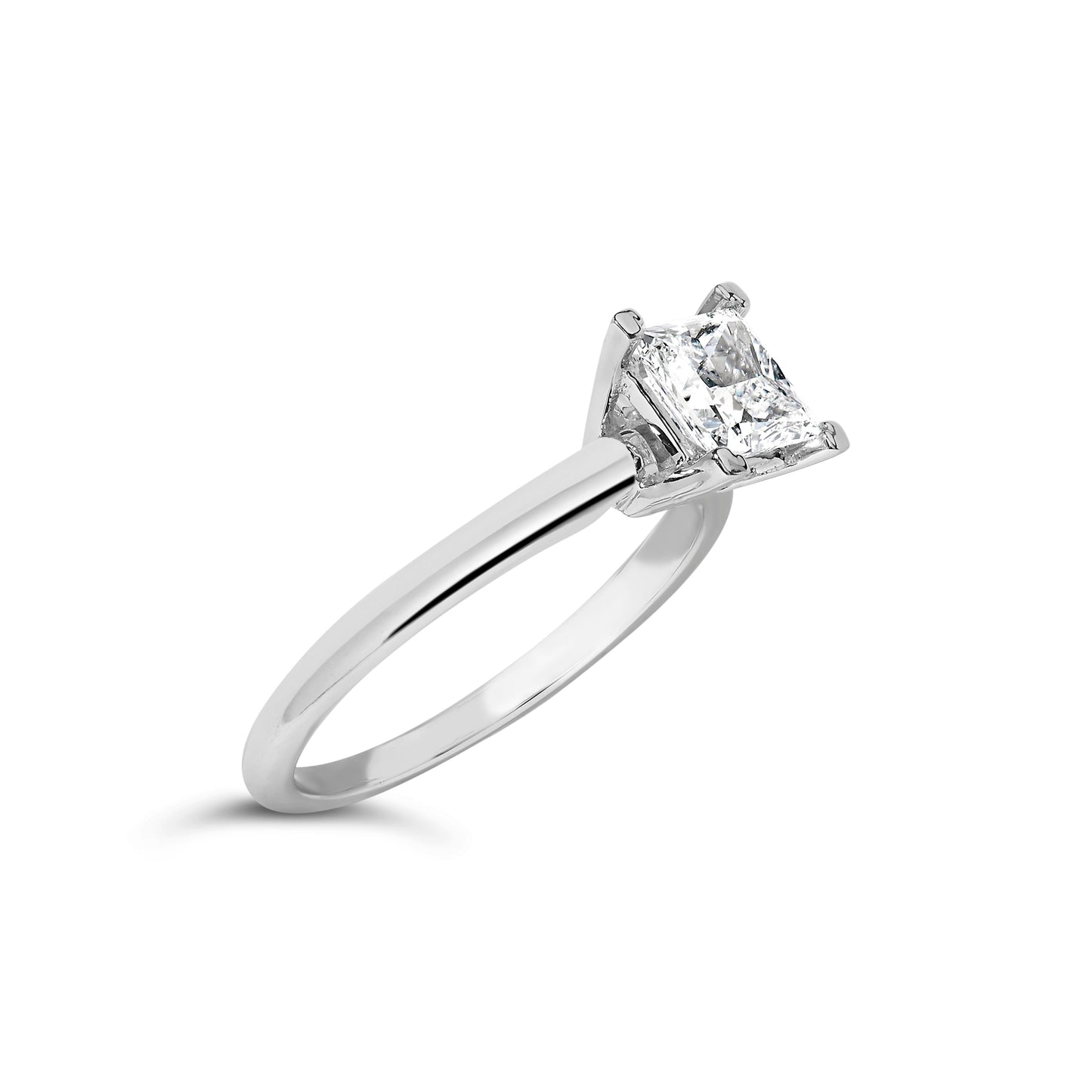 Anillo de compromiso solitario de oro blanco de 14 quilates con diamantes de laboratorio talla princesa de 1,0 quilates (color F-G, claridad VS1-VS2) - Talla 7