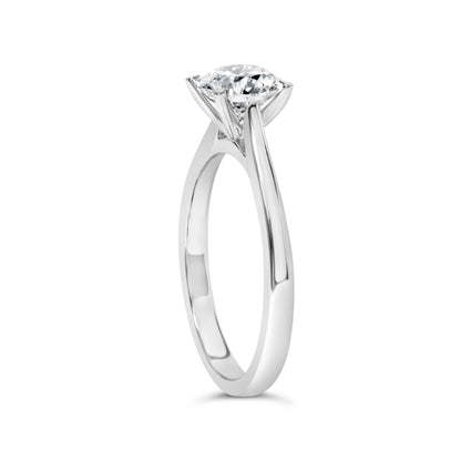 Anillo de compromiso solitario de oro blanco de 14 quilates con diamantes redondos cultivados en laboratorio de 1,0 quilates, montura de 4 puntas estilo garra de águila (color F-G, claridad VS2-SI1) - Talla 7