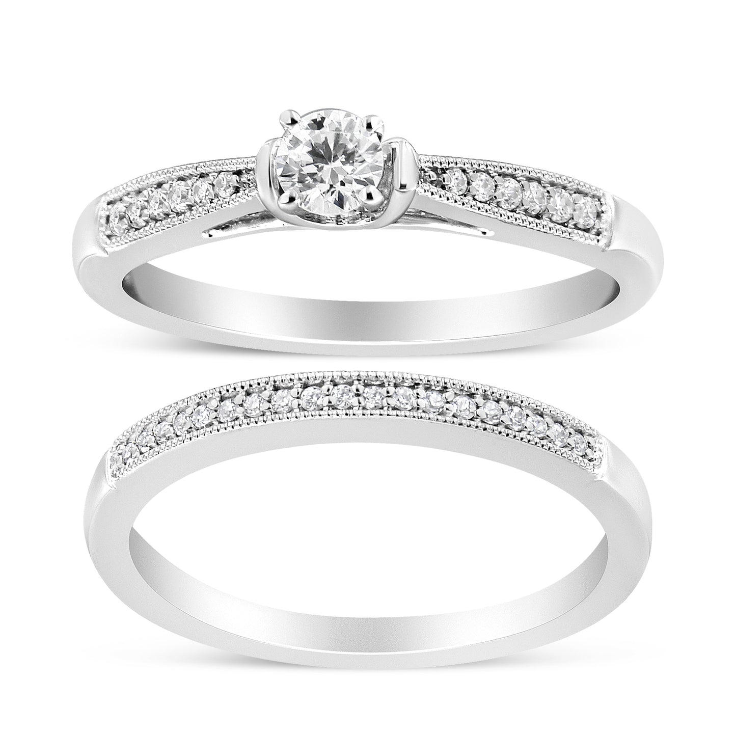 Anillo de compromiso clásico de plata de ley .925 con diamante de 1/3 quilate total con filigrana (color I-J, claridad I3) - Talla 7
