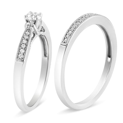 Anillo de compromiso clásico de plata de ley .925 con diamante de 1/3 quilate total con filigrana (color I-J, claridad I3) - Talla 7