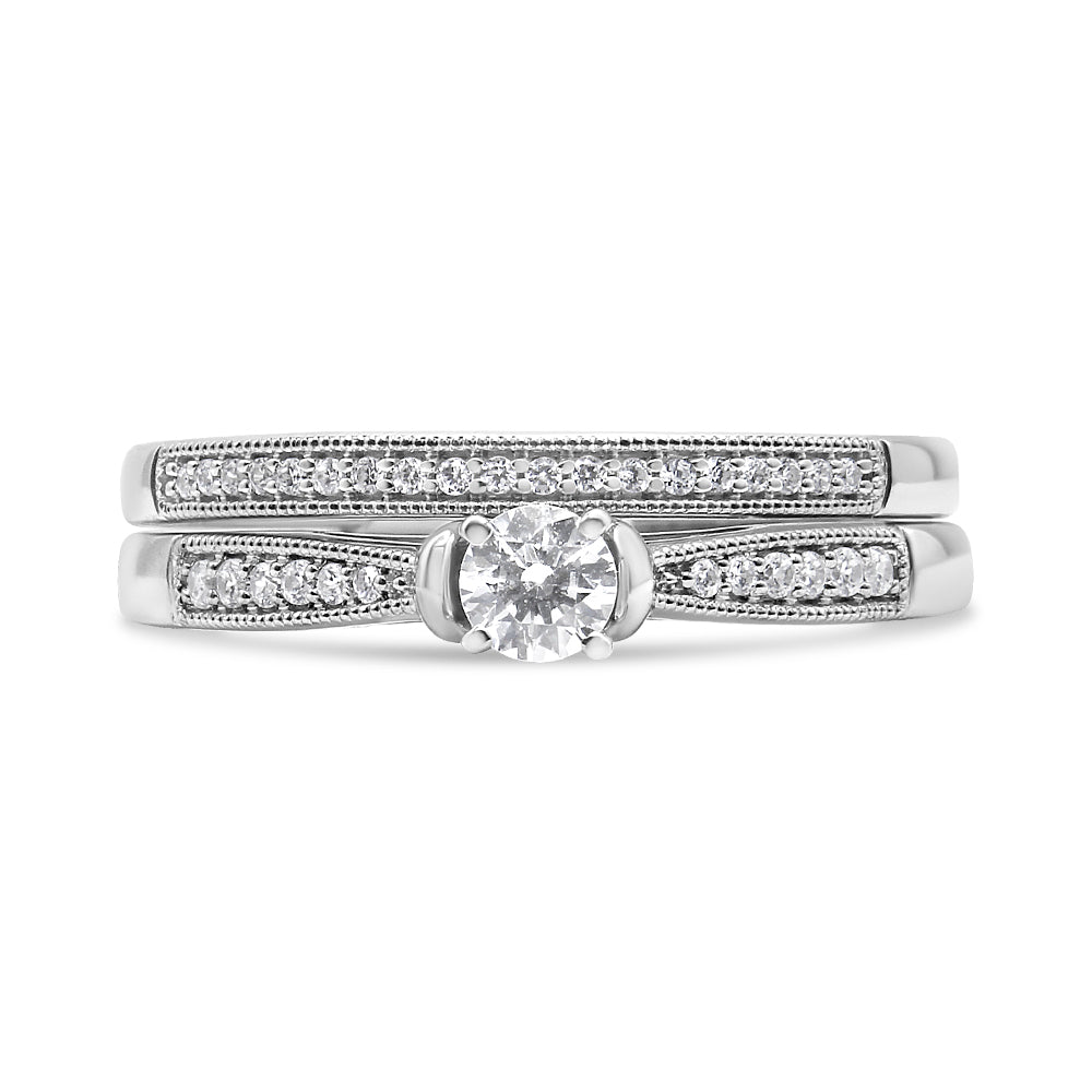 Anillo de compromiso clásico de plata de ley .925 con diamante de 1/3 quilate total con filigrana (color I-J, claridad I3) - Talla 7